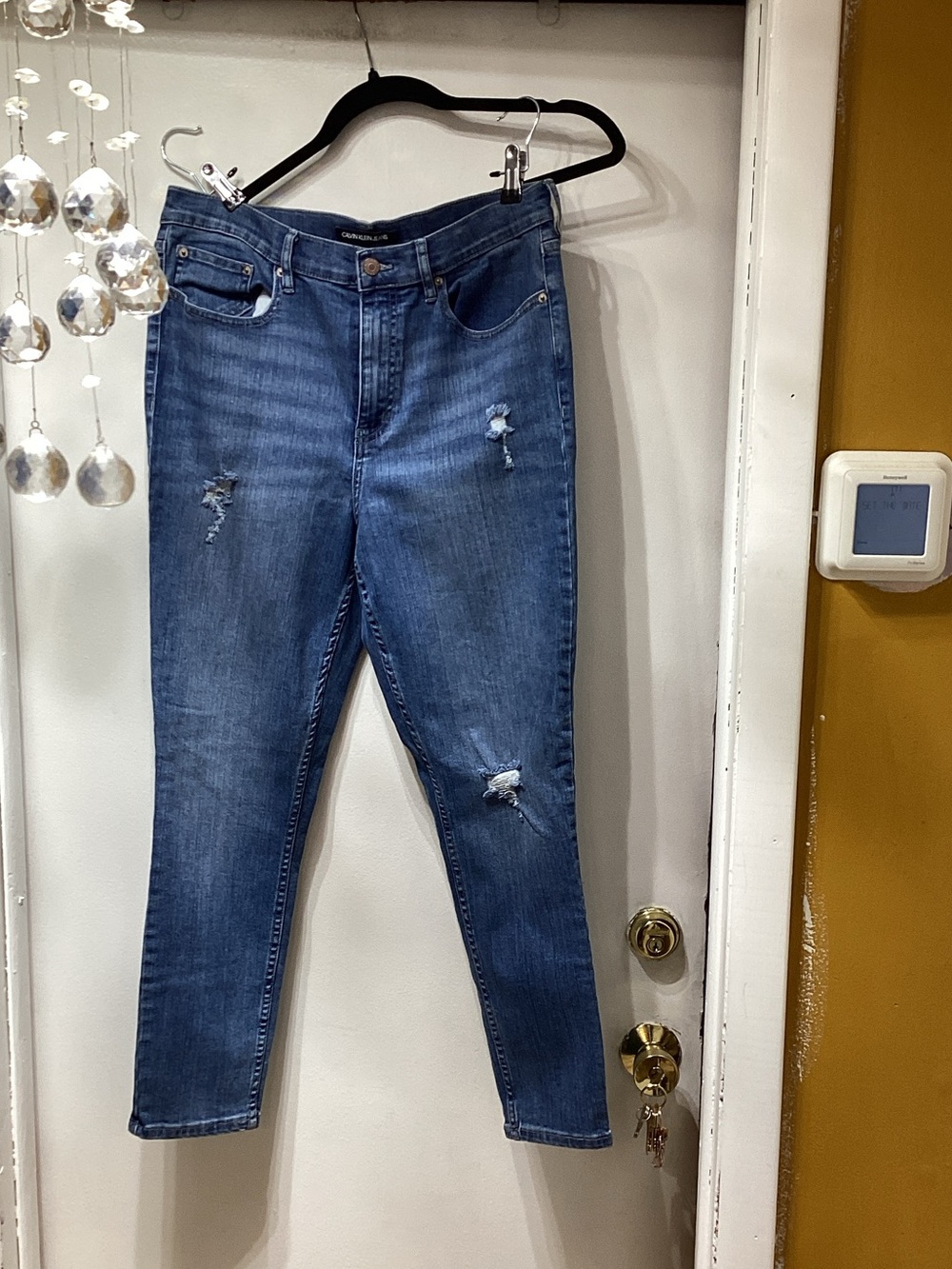 Calvin Klein Women's Skinny Distressed Jeans - Dark Blue